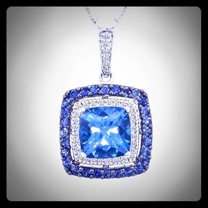 LeVian Blue Topaz, Sapphire, and Diamond Pendant